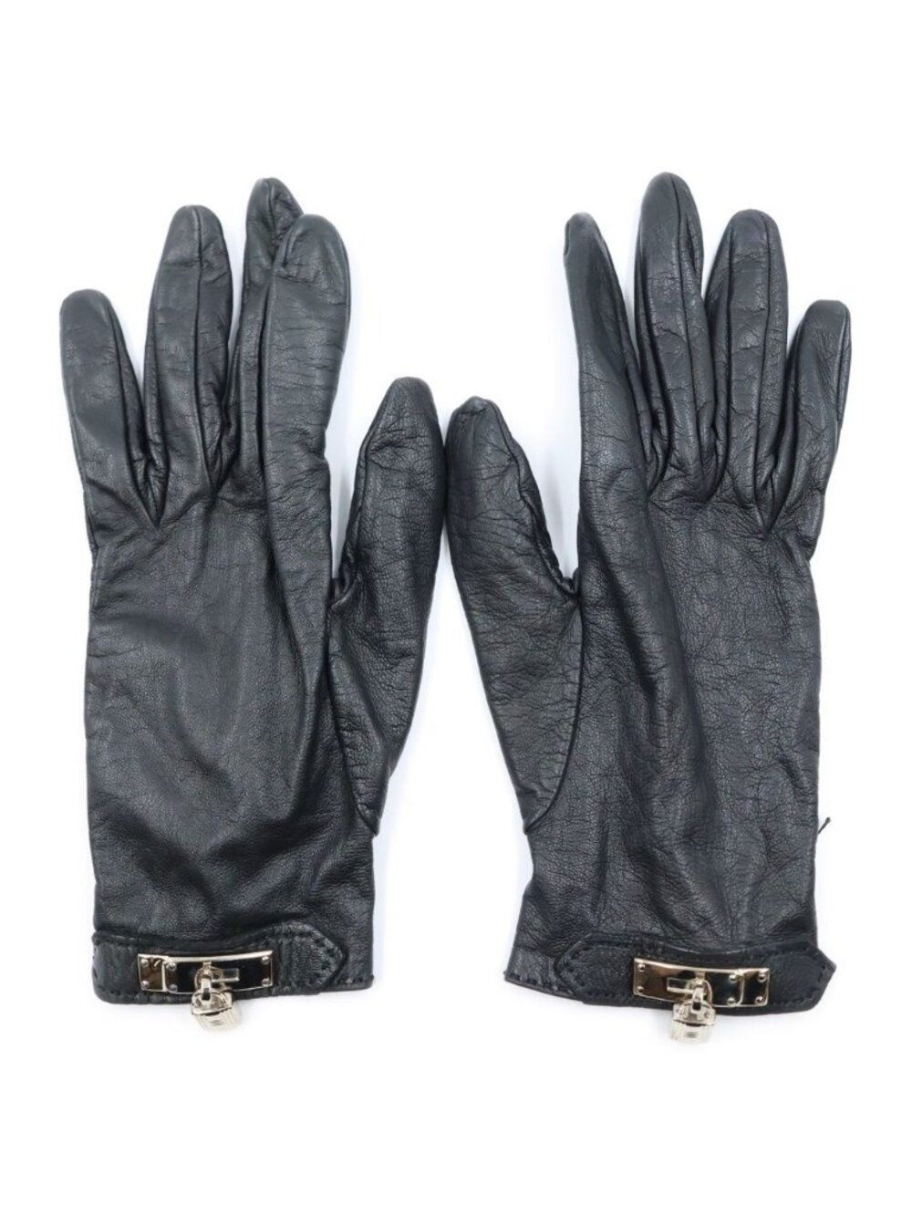 Hermes Soya Gloves Leather Silver Black